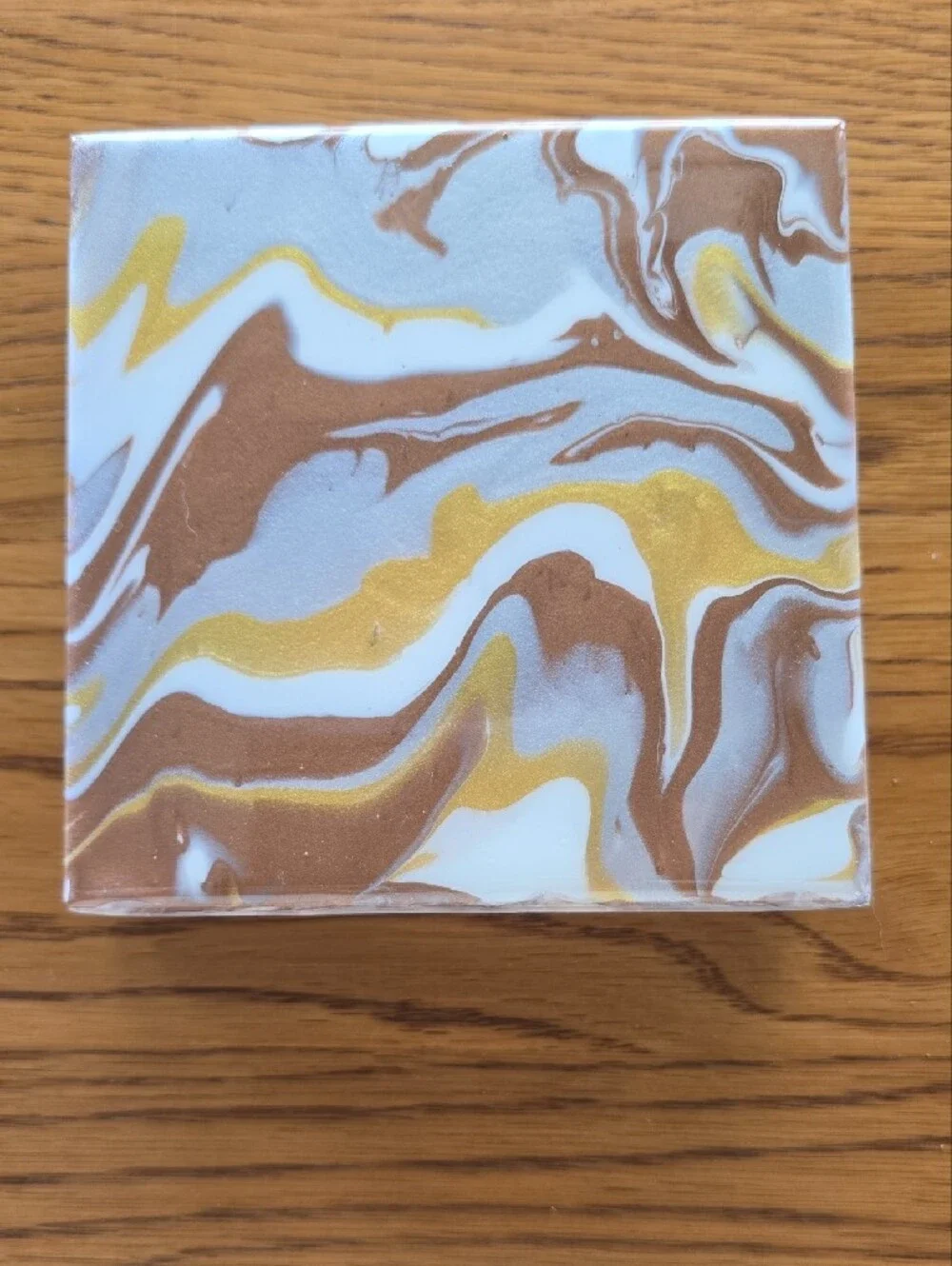 Hand Crafted Marble Coaster Set in White, Gold, and Brown
